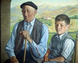 Pintura de abuelo vasco con su nieto